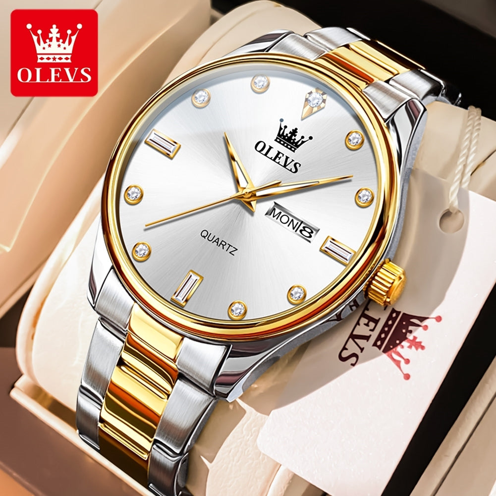 OLEVS 3621 Fashion Simple Multi-function Quartz Stainless Steel Mens Watches Watch Men Auto Date Waterproof Luminous Wristwatch