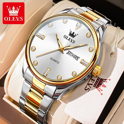 OLEVS 3621 Fashion Simple Multi-function Quartz Stainless Steel Mens Watches Watch Men Auto Date Waterproof Luminous Wristwatch