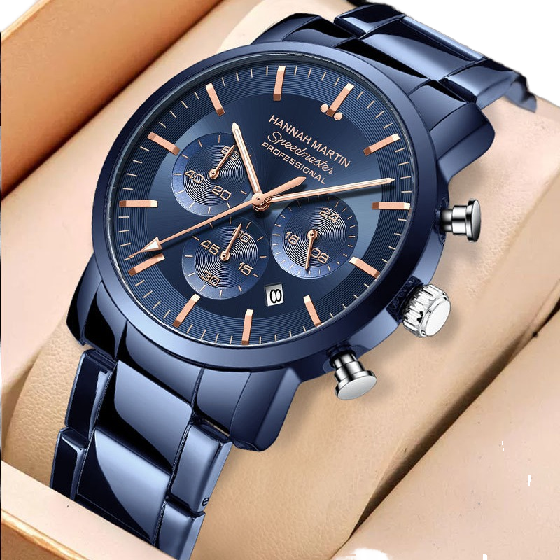 HANNAH MARTIN HM-113 Men Watch Top Brand Fashion Multifunction Stainless Steel Business Waterproof Wristwatch