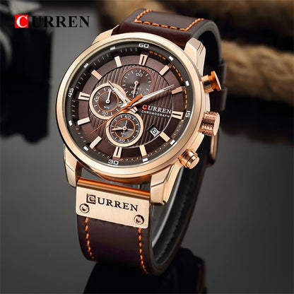 CURREN 8291 Top Brand Men Quartz Movement Wristwatches Fashion Casual Genuine Leather Band Alloy Case Auto Date Watch for Man