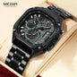 MEGIR 2217 Sport Orange Silicone Strap Quartz Watch Men Fashion Luminous Tonneau Dial Chronograph Wristwatch with Date
