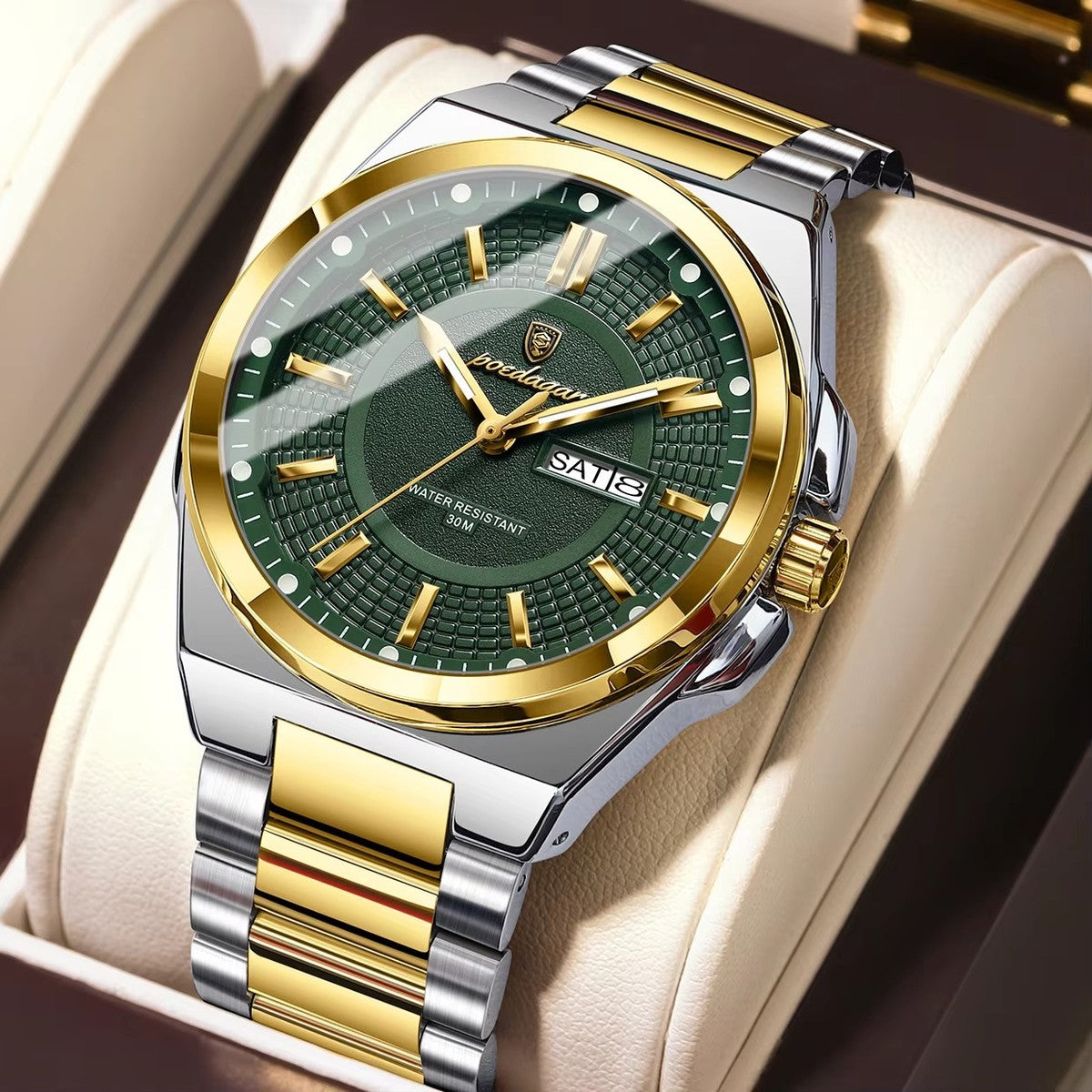 POEDAGAR 896 Luxury Men's Wristwatch Stainless Steel Date Week Watch Waterproof Luminous Business Fashion Quartz Watches for Men