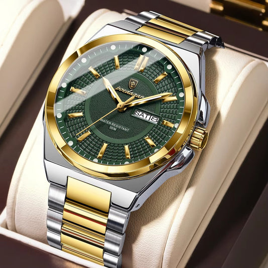 POEDAGAR 896 Luxury Men's Wristwatch Stainless Steel Date Week Watch Waterproof Luminous Business Fashion Quartz Watches for Men