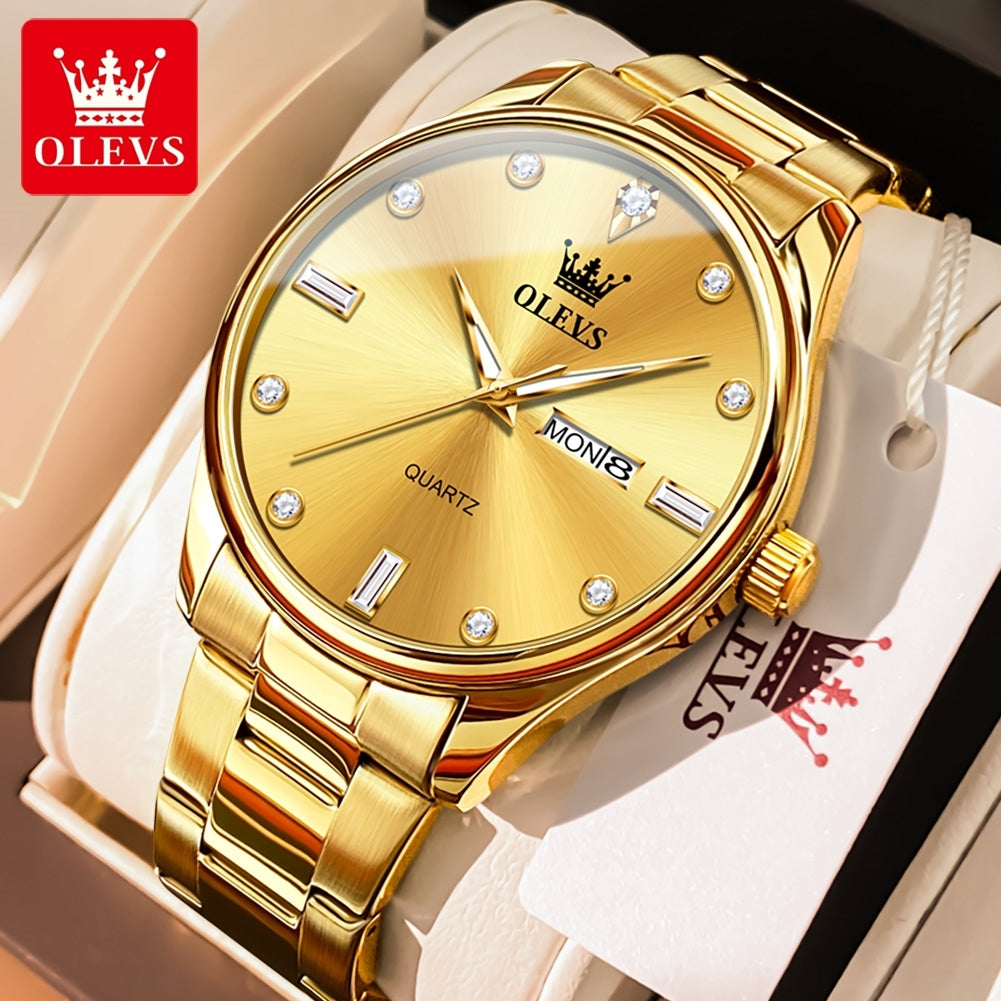 OLEVS 3621 Fashion Simple Multi-function Quartz Stainless Steel Mens Watches Watch Men Auto Date Waterproof Luminous Wristwatch