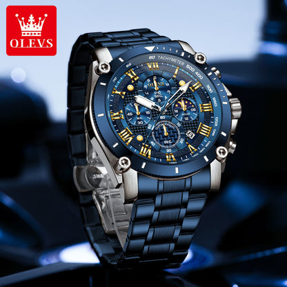 OLEVS 3689 Men's Stainless Steel Band Quartz Watch Luxury Business Hand Watch Analog Moon Phase Date Hot Sell