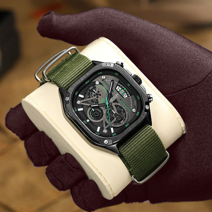 MEGIR 2217 Sport Orange Silicone Strap Quartz Watch Men Fashion Luminous Tonneau Dial Chronograph Wristwatch with Date