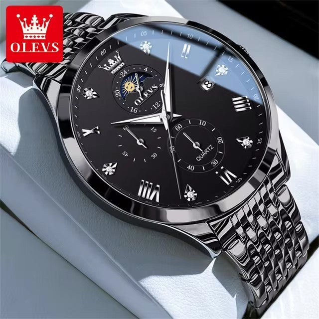 OLEVS 2925 Men Watch Fashion Classic Diamond Stainless Steel Band Quartz Wrist Watch 2026 Unique Chronograph Watch