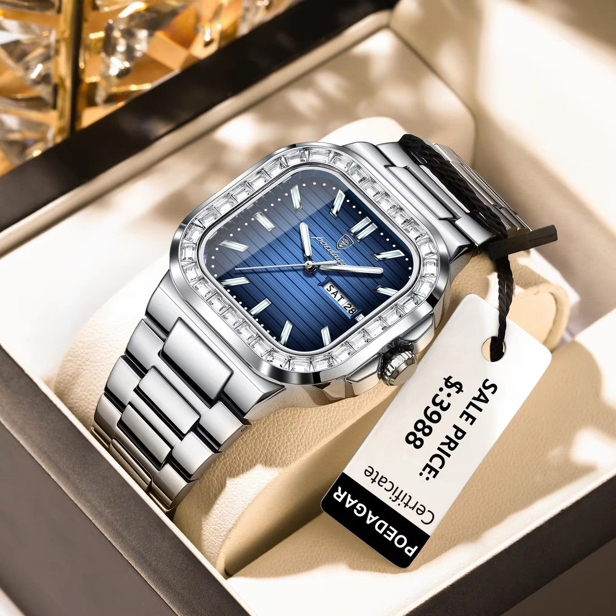 POEDAGAR 975 Luxury Man Watch Quartz Waterproof Luminous Days Week Stainless Steel Men Wristwatc