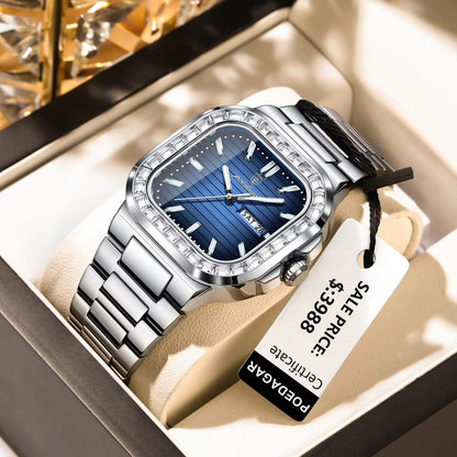 POEDAGAR 975 Luxury Man Watch Quartz Waterproof Luminous Days Week Stainless Steel Men Wristwatc