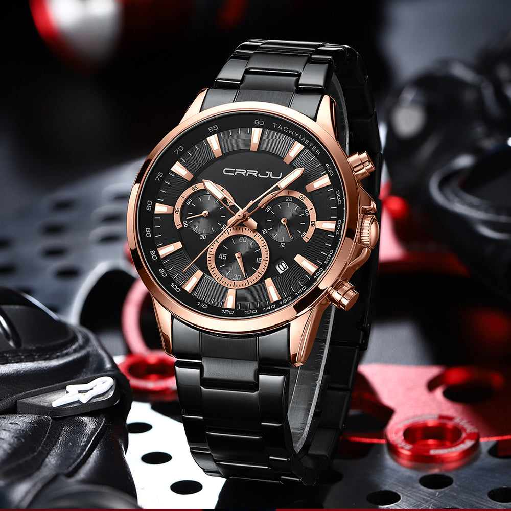 CRRJU 2303 Men Watch Luxury Quartz Chronograph Sport Waterproof Man Watches Business Fashion Stainless Steel Wristwatch