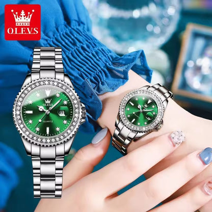 OLEVS 9945 Women's Green  Quartz Wrist Watches Waterproof Stainless Steel & Alloy Case Fashionable Design