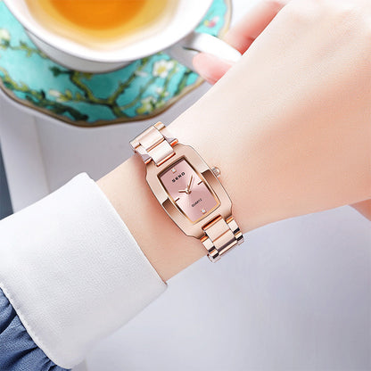 Hot Selling Women's Square SENO S072 Luxury Watches Gold and Rose Gold with High Quality Stainless Steel Band Alloy Case