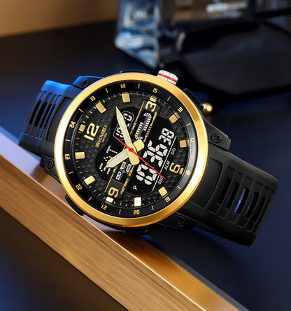 SKMEI Men's 50M Waterproof Chronograph LED Light Sports Watch with TPU Strap 2401 Model Analog-Digital Dial Display