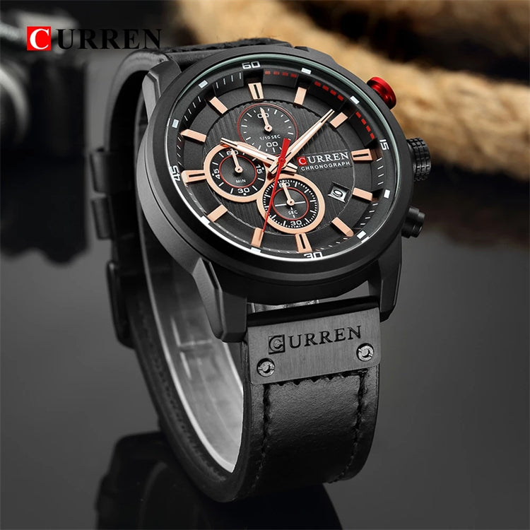 CURREN 8291 Top Brand Men Quartz Movement Wristwatches Fashion Casual Genuine Leather Band Alloy Case Auto Date Watch for Man