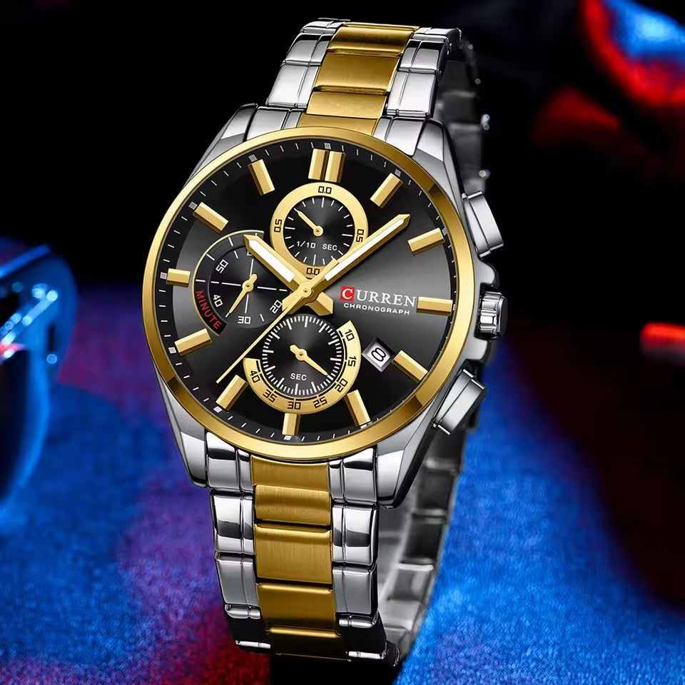 CURREN 8475 NEW Quartz Watches for Men Casual Style Multifunction Stainless Steel Band Wristwatches with Auto Date Waterproof 8475