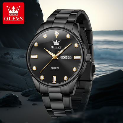 OLEVS 3621 Fashion Simple Multi-function Quartz Stainless Steel Mens Watches Watch Men Auto Date Waterproof Luminous Wristwatch