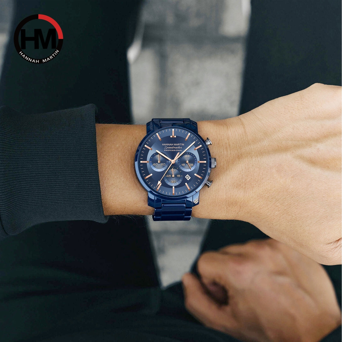 HANNAH MARTIN HM-113 Men Watch Top Brand Fashion Multifunction Stainless Steel Business Waterproof Wristwatch