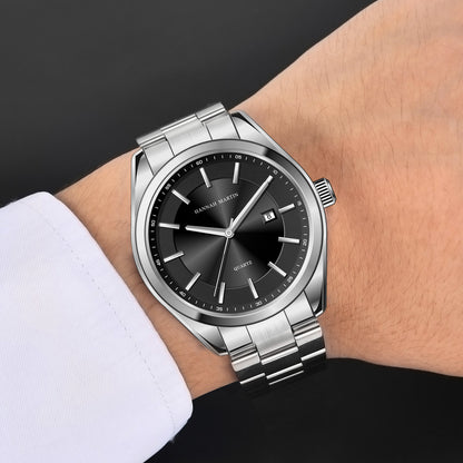 QUARTZ WATCH Hannah Martin Calendar Business Casual Men's Black King Watch Steel Band Student Trendy Waterproof Men