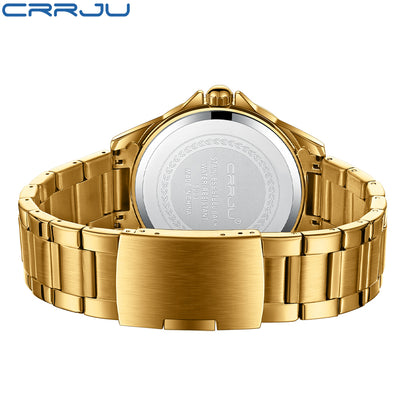 CRRJU 5003 Classic Gold Mens Quartz Watch 2022 Stainless Steel Band Waterproof Calendar in Stock Stylish Business Wrist Watch