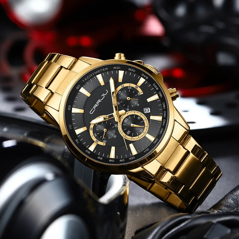 CRRJU 2303 Men Watch Luxury Quartz Chronograph Sport Waterproof Man Watches Business Fashion Stainless Steel Wristwatch