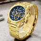 MEGIR 4220 Gold Watch for Men Stainless Steel Chronograph Wrist Watch Man Luxury Luminous Quartz Watches
