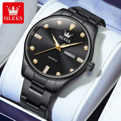 OLEVS 3621 Fashion Simple Multi-function Quartz Stainless Steel Mens Watches Watch Men Auto Date Waterproof Luminous Wristwatch