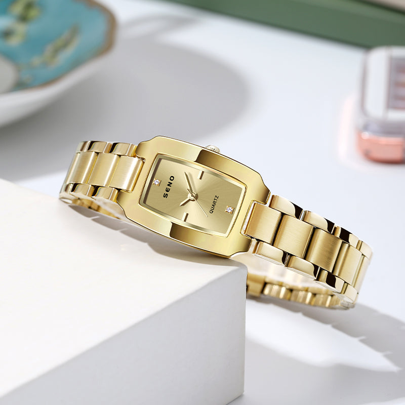 Hot Selling Women's Square SENO S072 Luxury Watches Gold and Rose Gold with High Quality Stainless Steel Band Alloy Case