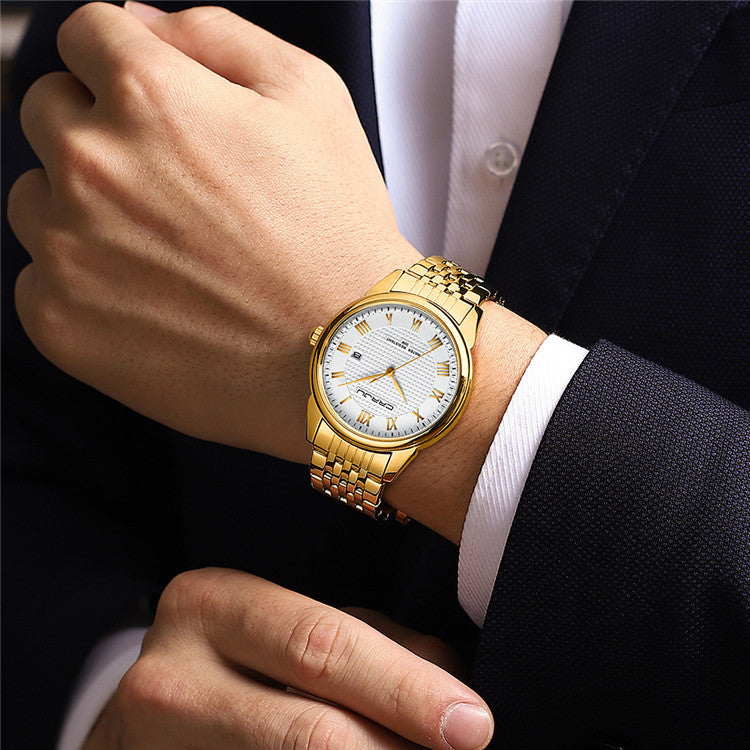 CRRJU 5010 Business Steel Strap Quartz Watch for Men Casual Date Waterproof Male Wristwatch Gentleman Luminous Watch for Men