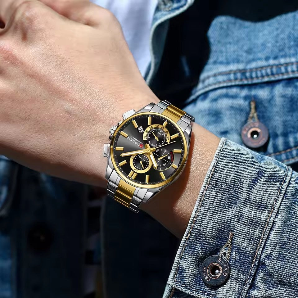 CURREN 8475 NEW Quartz Watches for Men Casual Style Multifunction Stainless Steel Band Wristwatches with Auto Date Waterproof 8475