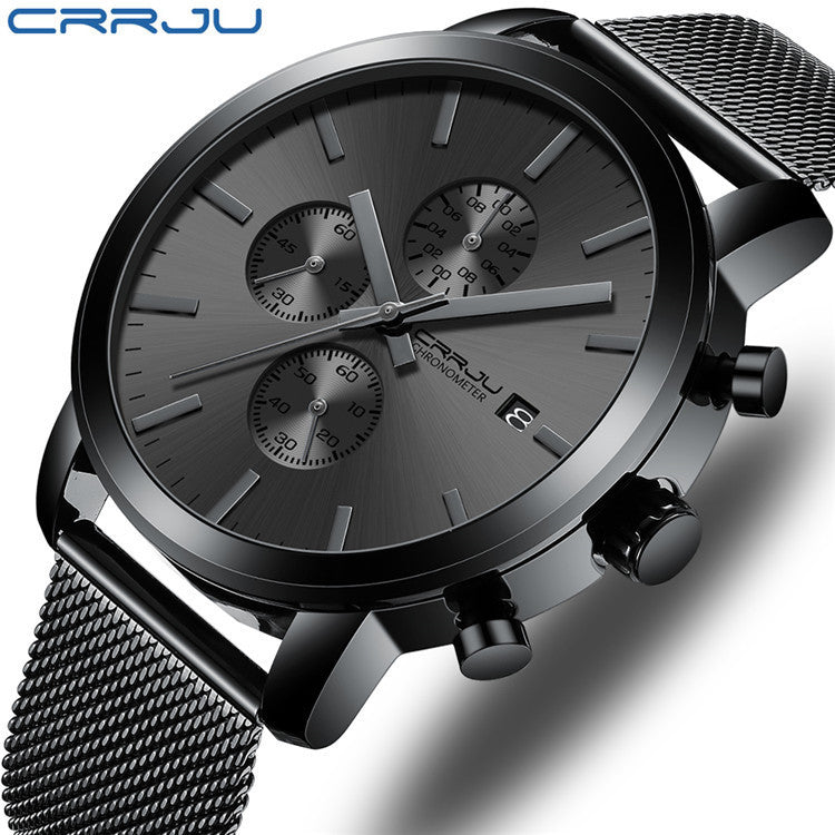 CRRJU 2287 Quartz Date Men Watch Waterproof Steel Band Sports Men's Watches Chronograph Male Clock
