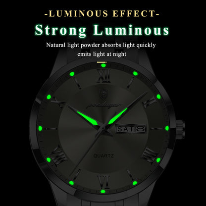 POEDAGAR 978 Wristwatch Stainless Steel Strap Men's New Arrival Casual Quartz Night Vision Waterproof Wristwatches for Men