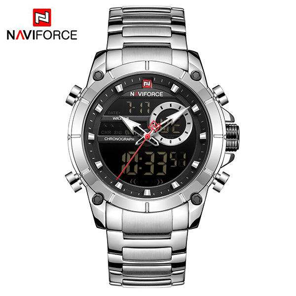 NAVIFORCE 9163 Luxury Sport Wristwatches Men Luminous Quartz Watch Casual Dual Time Stainless Steel Male Clock