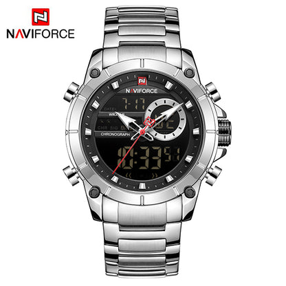 NAVIFORCE 9163 Luxury Sport Wristwatches Men Luminous Quartz Watch Casual Dual Time Stainless Steel Male Clock