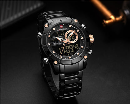 NAVIFORCE 9163 Luxury Sport Wristwatches Men Luminous Quartz Watch Casual Dual Time Stainless Steel Male Clock