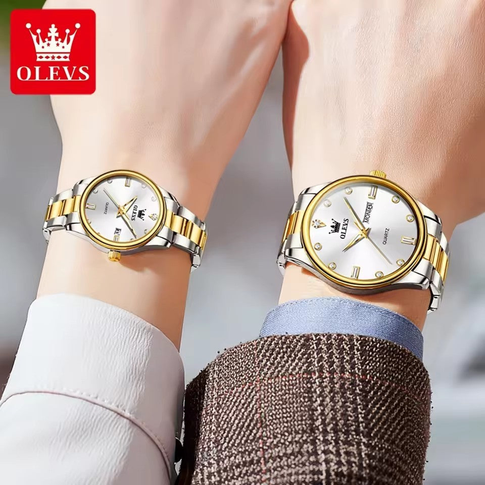 OLEVS 3621 Waterproof Stainless Steel Luxury Men Fashion Romantic Couple Watch Date Men and Women Watches Original Quartz Wristwatch