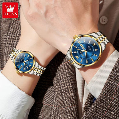 OLEVS 3620 Luxury Quartz Watch Couples Waterproof Luminous Casual Fashion Lover's Wrist Watches Glass New Business