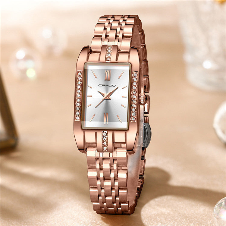 CRRJU 5026 Diamond Watches for Women Quality Quartz Wristwatch Lady Watch Stainless Steel for Girls