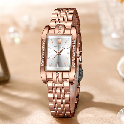 CRRJU 5026 Diamond Watches for Women Quality Quartz Wristwatch Lady Watch Stainless Steel for Girls
