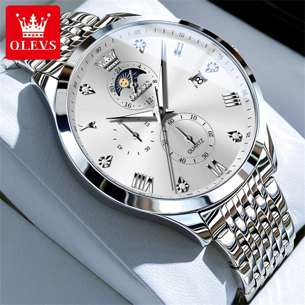 OLEVS 2925 Men Watch Fashion Classic Diamond Stainless Steel Band Quartz Wrist Watch 2026 Unique Chronograph Watch
