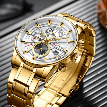 CURREN 8362 Watch Men Fashion Waterproof Quartz Watches Gold Sport Chronograph Date Male Clock