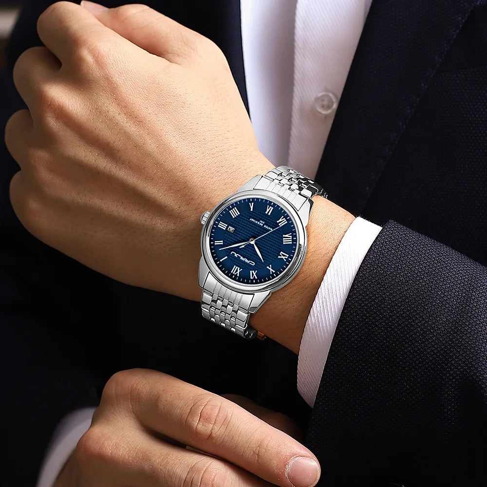 CRRJU 5010 Business Steel Strap Quartz Watch for Men Casual Date Waterproof Male Wristwatch Gentleman Luminous Watch for Men