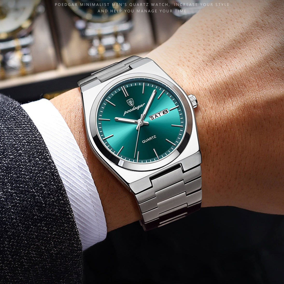 Poedagar 930 Top Brand Luminous Hands Quartz Watch for Men Fashion Business Calendar Wristwatch Luxury Stainless Steel Watches