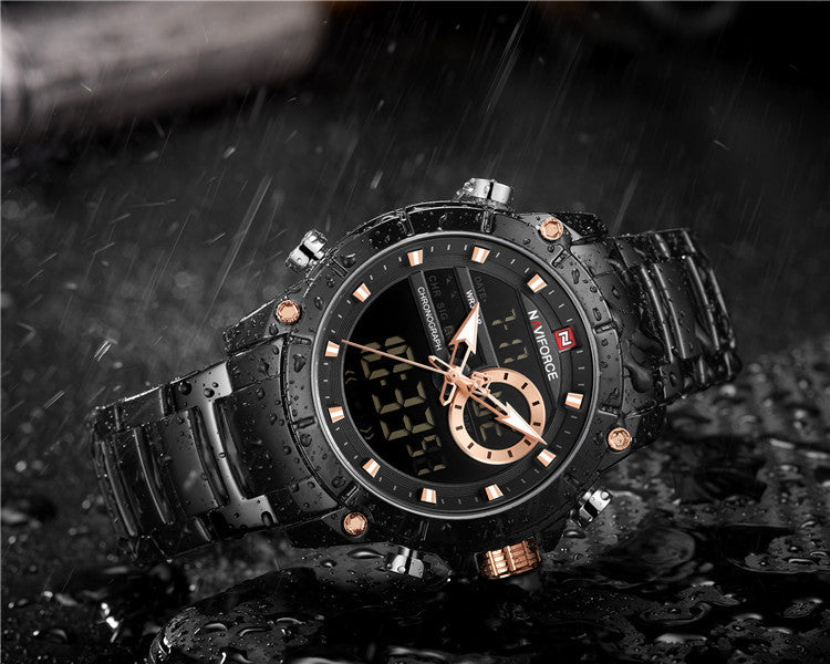 NAVIFORCE 9163 Luxury Sport Wristwatches Men Luminous Quartz Watch Casual Dual Time Stainless Steel Male Clock