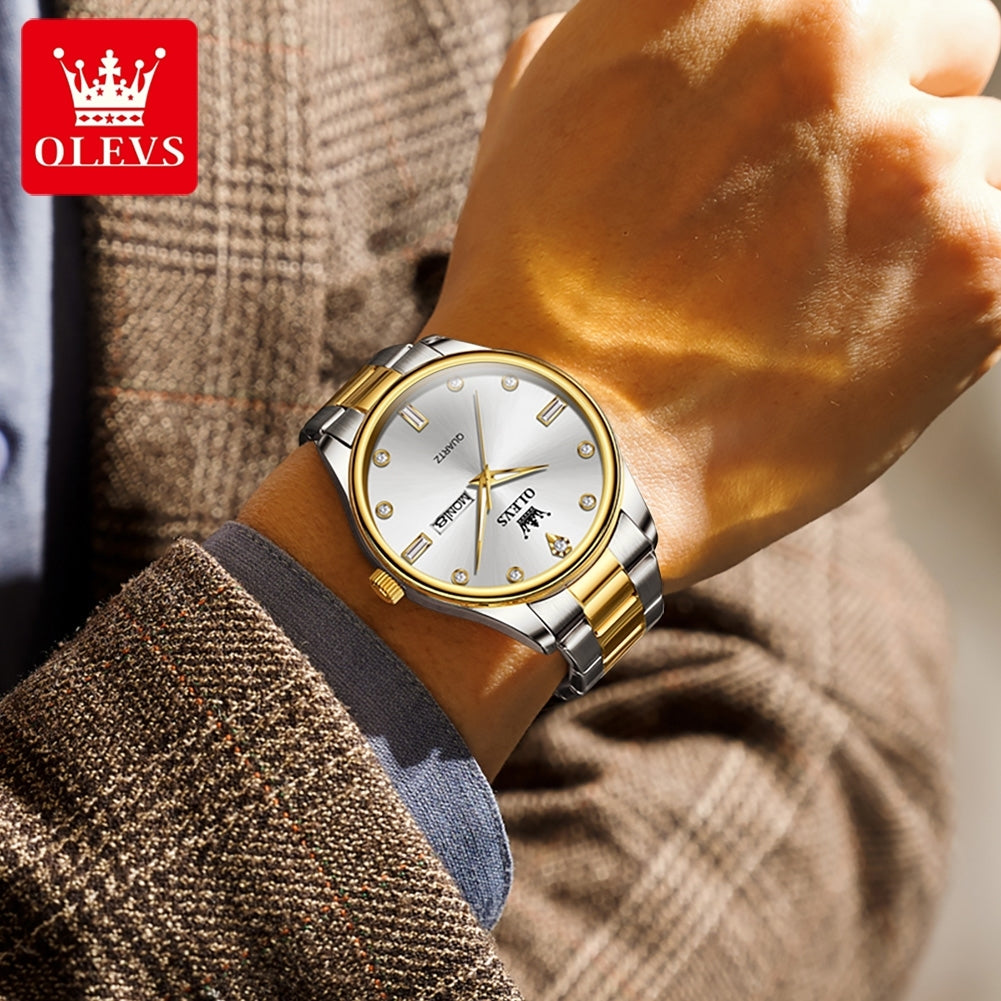 OLEVS 3621 Fashion Simple Multi-function Quartz Stainless Steel Mens Watches Watch Men Auto Date Waterproof Luminous Wristwatch