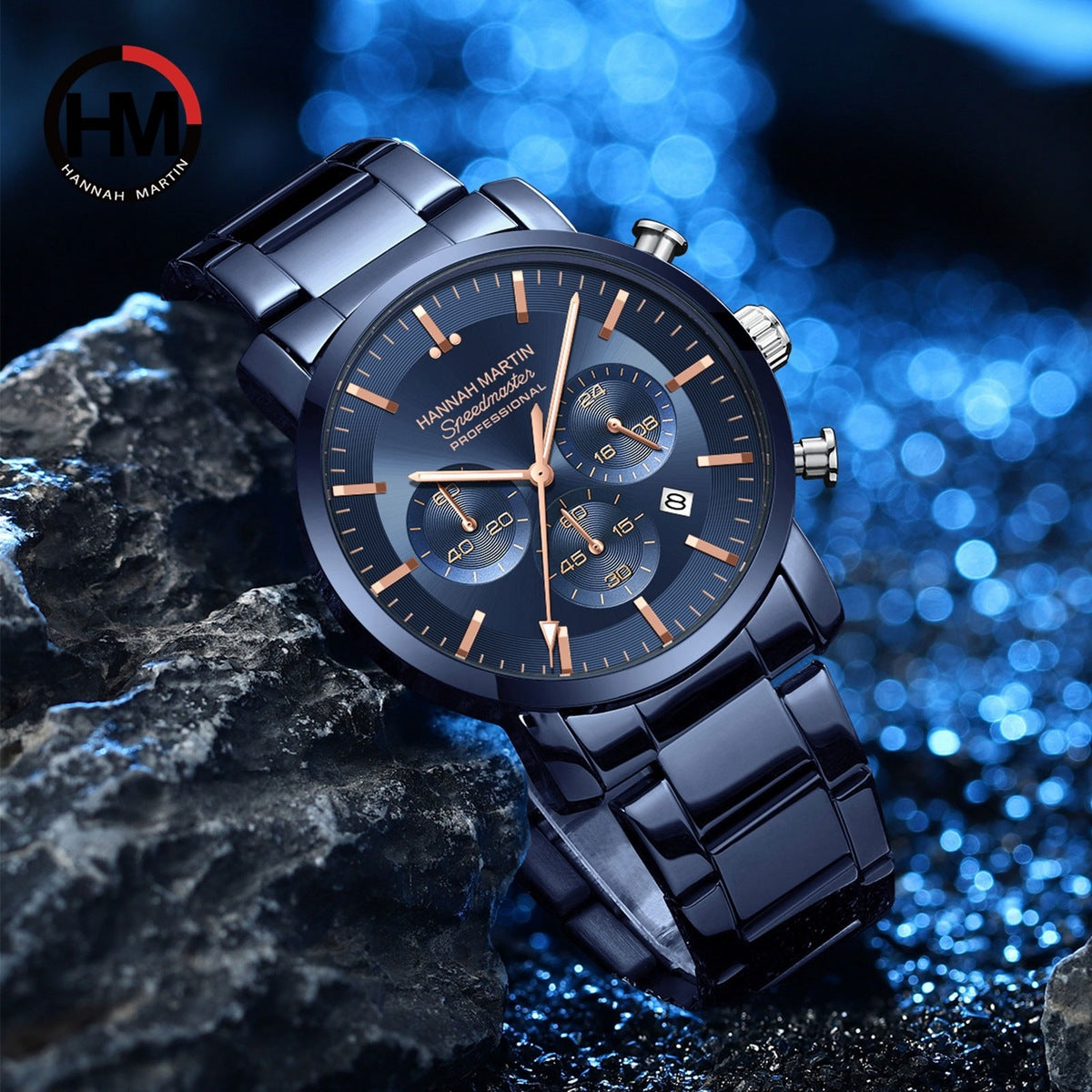 HANNAH MARTIN HM-113 Men Watch Top Brand Fashion Multifunction Stainless Steel Business Waterproof Wristwatch