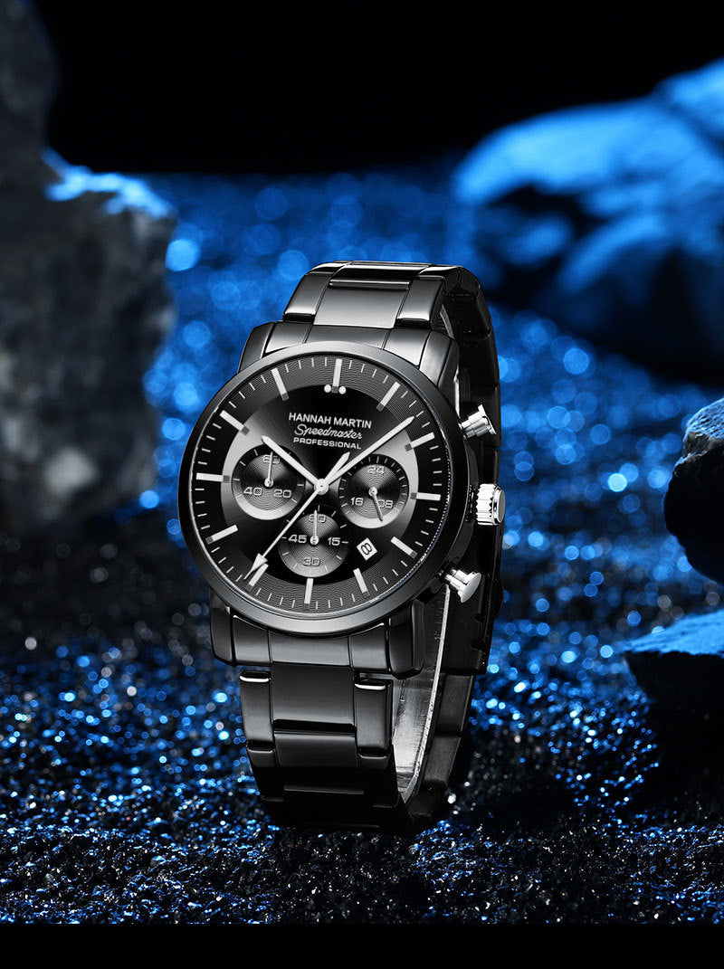 HANNAH MARTIN HM-113 Men Watch Top Brand Fashion Multifunction Stainless Steel Business Waterproof Wristwatch