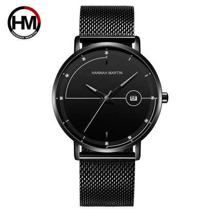 HM10101 Japan Movt Wholesale Fashion Trend Business Casual Calendar Stainless Steel Mesh Strap Waterproof Slim Men Quartz Watch