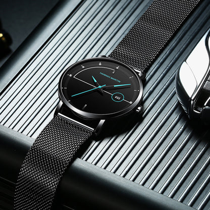 HM10101 Japan Movt Wholesale Fashion Trend Business Casual Calendar Stainless Steel Mesh Strap Waterproof Slim Men Quartz Watch