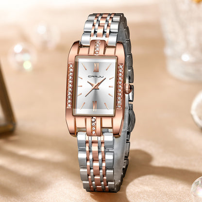 CRRJU 5026 Diamond Watches for Women Quality Quartz Wristwatch Lady Watch Stainless Steel for Girls