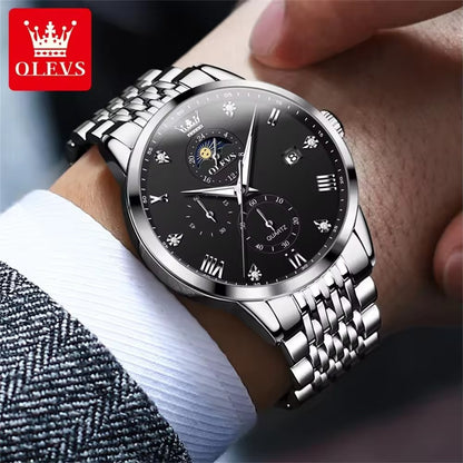 OLEVS 2925 Men Watch Fashion Classic Diamond Stainless Steel Band Quartz Wrist Watch 2026 Unique Chronograph Watch